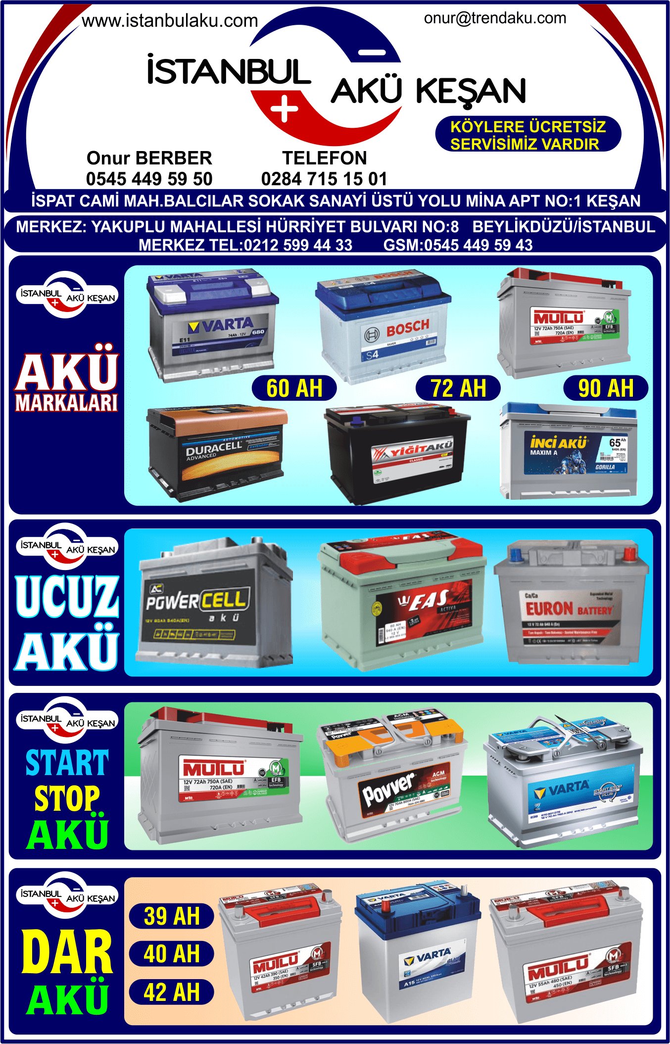 İSTANBUL AKÜ KEŞAN OTO KAMYON TIR UCUZ AKÜ