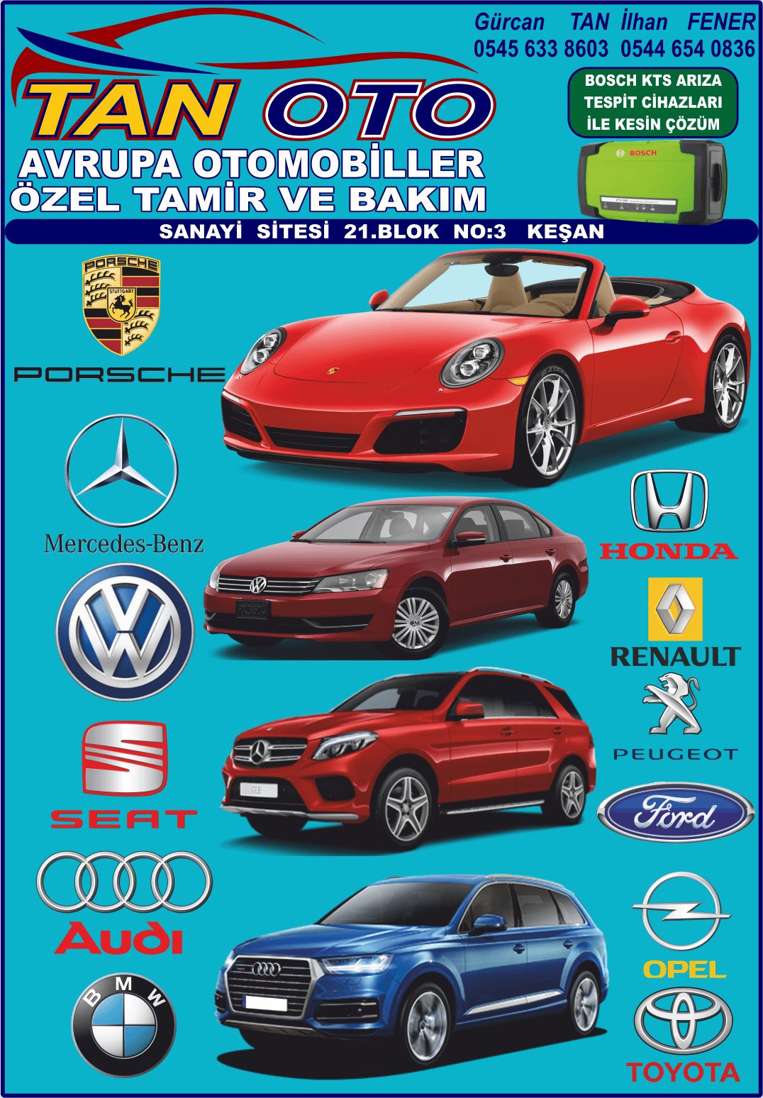 TAN OTO KEŞAN AVRUPA PORSCHE MERCEDES BMW VOLKSWAGEN AUDI OPEL SEAT ÖZEL TAMİR SERVİS VE BAKIM