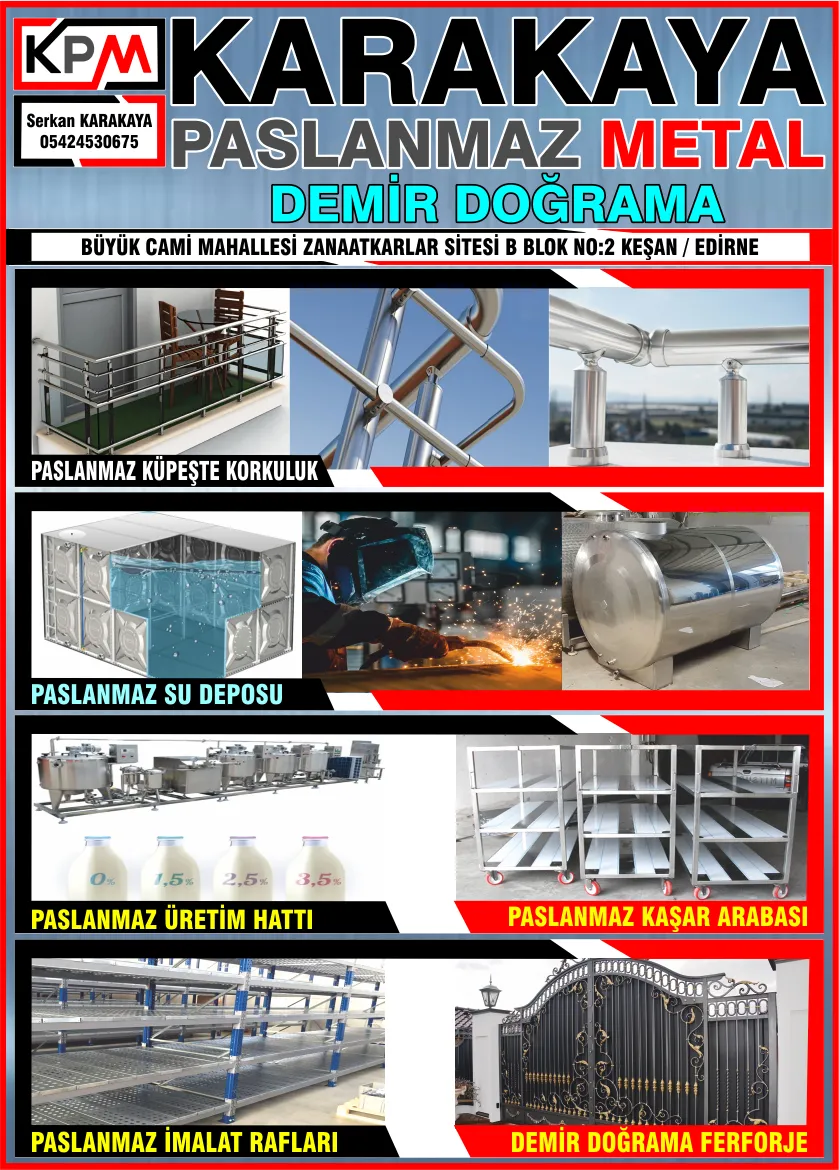 KARAKAYA PASLANMAZ KÜPEŞTE SU DEPOSU ÜRETİM HATLARI METAL DEMİR DOĞRAMA KEŞAN